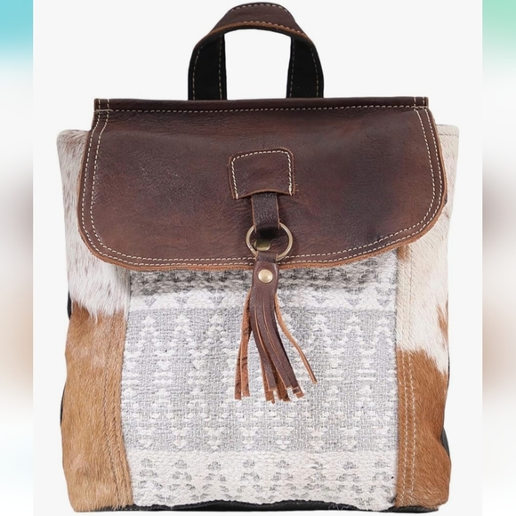Myra Bag Handbags - Myra Bag Hanging Buckle Upcycled Canvas And Cowhide Leather Backpack